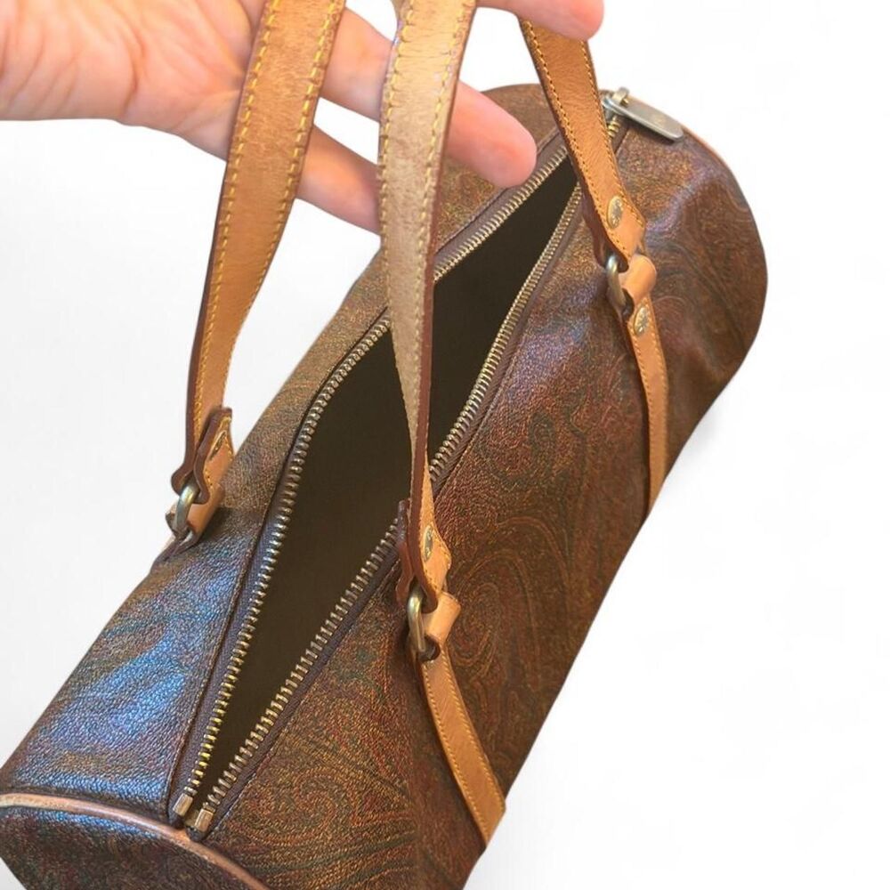 Vintage ETRO Milano Paisley Barrel Bag Leather Trim Shoulder Handbag Italy - Picture 7 of 8
